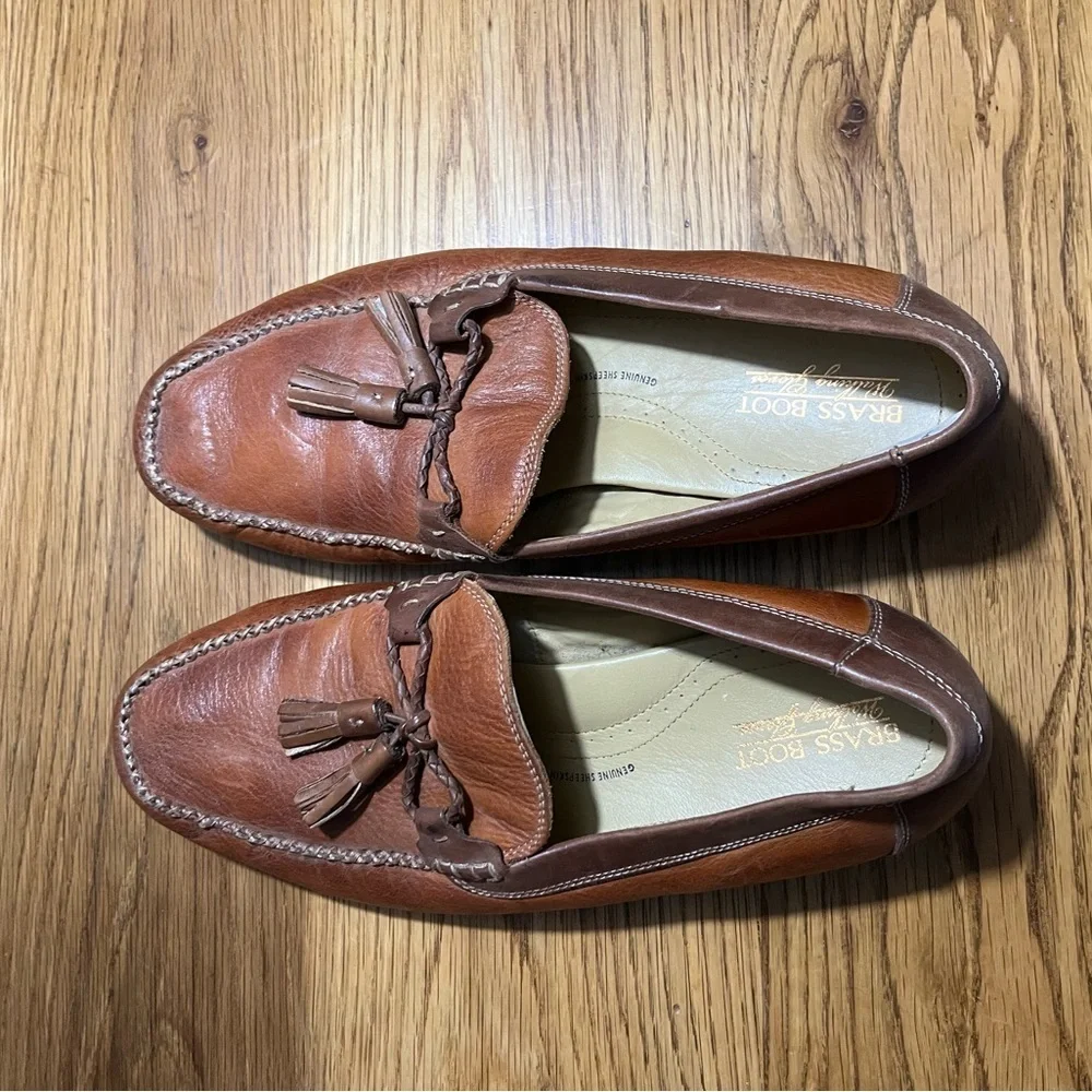 Brass Boot Walking Gloves Brown Loafer Leather Tassel Mens 12W